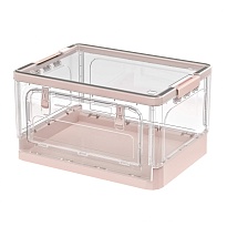 Ящик пластиковый складной прозрачный, дно розовое, 490х360х280 мм, с колесиками в Качканаре Ящик пластиковый складной прозрачный, дно розовое, 490х360х280 мм, с колесиками в Качканаре