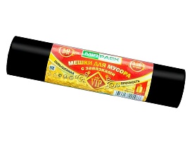 Мешки для мусора 120 л, с завязками, черные, в рулоне 10 шт., ПНД, 15 мкм, 800х750 мм, VIP, Z12010black в Качканаре