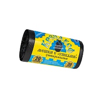 Мешки для мусора 20 л, с ушками, черные, в рулоне 30 шт., ПНД, 10 мкм, 550х440 мм, Крепакоф, 4607075710405 в Качканаре