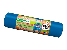 Мешки для мусора 120 л, синие, в рулоне 10 шт., ПНД, 14 мкм, 1100х700 мм, EXTRA, ex1201802 в Качканаре