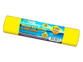 Мешки для мусора 120 л, с завязками, желтые, в рулоне 10 шт., ПНД, 15 мкм, 800х750 мм, VIP, Z12010yel в Качканаре