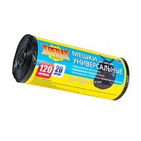 Мешки для мусора 120 л, черные, в рулоне 20 шт., ПНД, 15 мкм, 1100х700 мм, Крепак, 4607075710207 в Качканаре