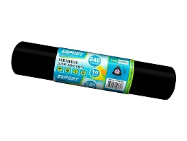 Мешки для мусора 240 л, черные, в рулоне 10 шт., ПВД 80 мкм, 1300х930 мм, EXPORT, exp 24010167 в Качканаре
