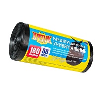 Мешки для мусора 180 л, черные, в рулоне 30 шт., ПНД, 20 мкм, 1150х800 мм, Крепак, 4607075710139 в Качканаре
