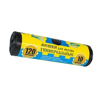 Мешки для мусора 120 л, с ушками, черные, в рулоне 10 шт., ПНД, 13 мкм, 1050х680 мм, Крепакоф, 4607075710252 в Качканаре