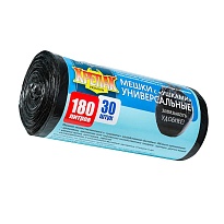 Мешки для мусора 180 л, с ушками, черные, в рулоне 30 шт., ПНД, 20 мкм, 1150х800 мм, Крепак, 4607075710399 в Качканаре
