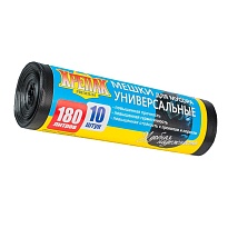 Мешки для мусора 180 л, черные, в рулоне 10 шт., ПНД, 20 мкм, 1150х800 мм, Крепак, 4607075710481 в Качканаре