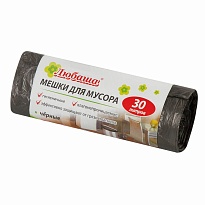 Мешки для мусора 30 л, черные, в рулоне 20 шт., ПНД, 5 мкм, 550х470 мм, Любаша эконом, 605329 в Качканаре