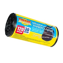 Мешки для мусора 120 л, черные, в рулоне 30 шт., ПНД, 15 мкм, 1100х700 мм, Крепак, 4607075710122 в Качканаре