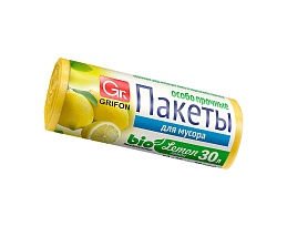 Мешки для мусора 30 л, ароматизированные, Лимон, желтые, в рулоне 20 шт., ПНД, 9 мкм, 560х530 мм, GRIFON Aroma, 101-020 Li в Качканаре