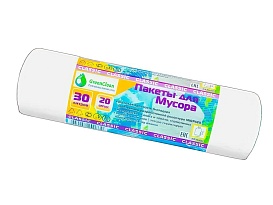 Мешки для мусора 30 л, белые, в рулоне 20 шт., ПНД, 7 мкм, 600х500 мм, MIRPACK Classik, 302042 в Качканаре