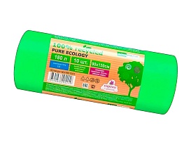 Мешки для мусора 180 л, ароматизированные, биоразлагаемые, зеленые, в рулоне 10 шт., ПВД, 40 мкм, 1300х930 мм, PURE ECOLOGY, bio1801081 в Качканаре