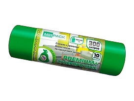 Мешки для мусора 300 л, зеленые, в рулоне 10 шт., ПВД 70 мкм, 1400х1000 мм, PREMIUM+, 300101601 в Качканаре