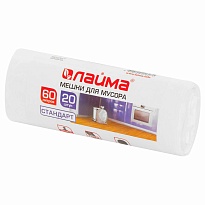Мешки для мусора 60 л, белые, в рулоне 20 шт., ПНД, 7 мкм, 680х580 мм, LAIMA, 605539 в Качканаре