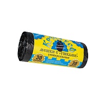 Мешки для мусора 30 л, с ушками, черные, в рулоне 30 шт., ПНД, 8 мкм, 580х460 мм, Крепакоф, 4607075710412 в Качканаре