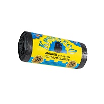 Мешки для мусора 30 л, с ушками, черные, в рулоне 30 шт., ПНД, 8 мкм, 580х460 мм, Крепакоф, 4607075710238 в Качканаре