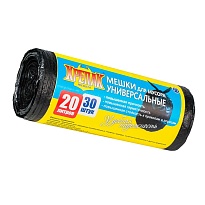 Мешки для мусора 20 л, черные, в рулоне 30 шт., ПНД, 10 мкм, 550х440 мм, Крепак, 4607075710092 в Качканаре